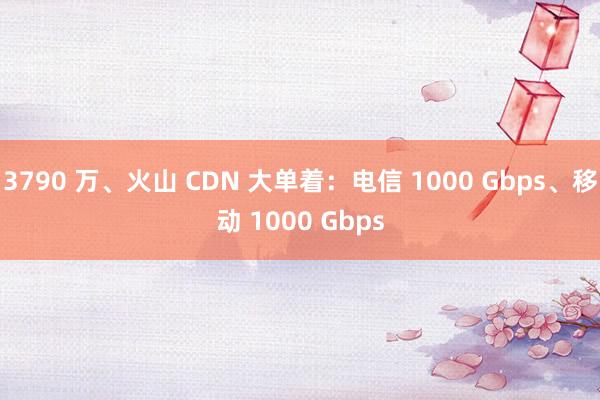 3790 萬(wàn)、火山 CDN 大單著：電信 1000 Gbps、移動(dòng) 1000 Gbps
