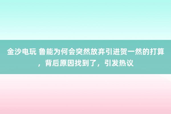 金沙電玩 魯能為何會突然放棄引進賀一然的打算，背后原因找到了，引發熱議