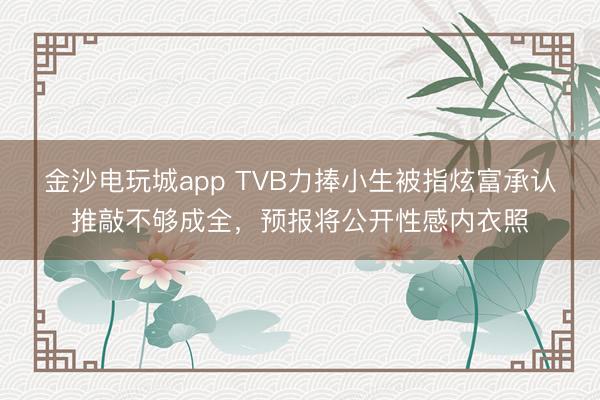 金沙電玩城app TVB力捧小生被指炫富承認推敲不夠成全，預(yù)報將公開性感內(nèi)衣照